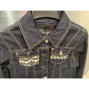 NEW Coogi Australia Heavily Embroidered Cropped Denim Jacket Junior Girl Sz L